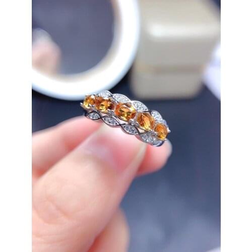 Newest women ring natural yellow citrine ring real 925 silver certified natural gem engagement ring special design date gift