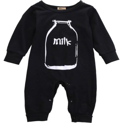 Newborn Infant Kids Clothes Baby Boy Girl Romper Jumpsuit Clothes Sleepsuit Letter Black Long Sleeve Lovely Outfits
