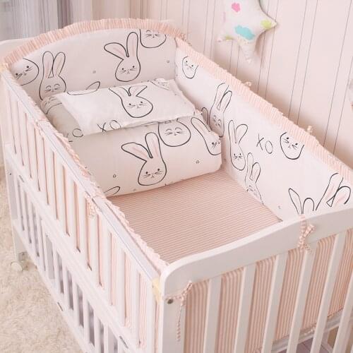 6pcs/set Baby Crib Bedding Set Cotton Print Toddler Baby Bed Linens Baby Cot Bumpers Bed Sheet Pillowcase Newborn Bedding Set