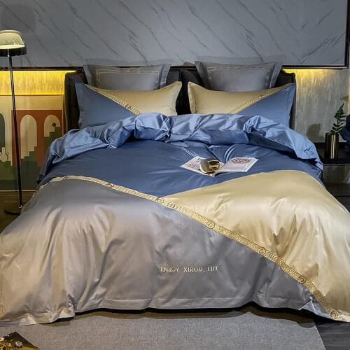 High end business/home Bedding Sets 100S Home Textile Bedding Diagonal coloring Bed linen Double bed Duvet Cover Blue gray Khaki