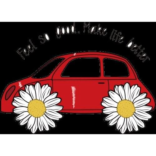 Red car Daisy tire Daisy Plant Flowers Pattern On Clothes Applique Decor Heat Transfer for Clothing Printed Clothing accessories