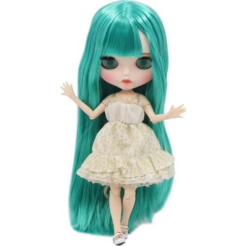 ICY DBS Blyth doll 1/6 bjd white skin green long straight hair and matte face nude joint body BL4227