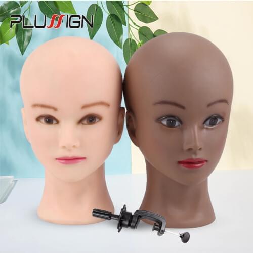 Bald Mannequin Head Beige Female Professional Cosmetology For Wig Making Dummy Head 20.5" Wig Making Heads Black Women Skin