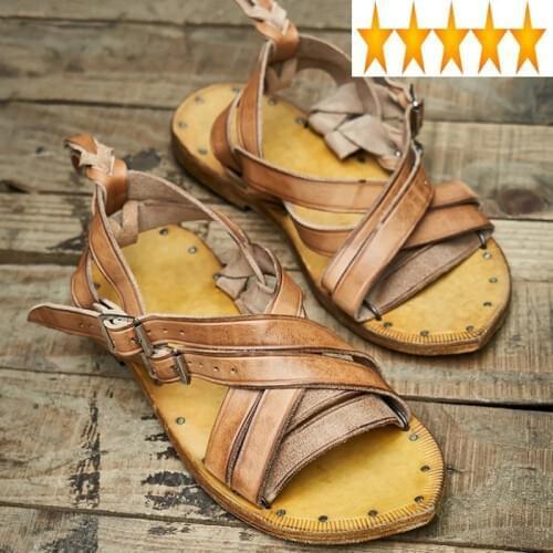 Shoes Handmade Weave Vintage Men 2021 Summer Footwear High Quality Cowhide Outside Designer Open Toe Flat Mens Gladiator Sandals