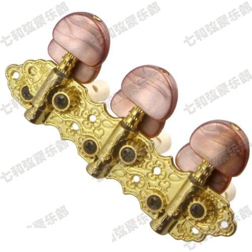 A set of 2 Pcs Golden Classical Guitar Tuning Pegs Keys Tuners Machine Heads With Coffee Half round buttons KFBY-GD-01