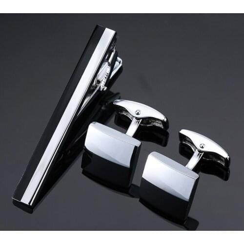 Black square Drop Shipping brand new Necktie Set Tie Bar Cufflinks Tie Clip High Quality Cuff Links Tie Pin Men Jewelry