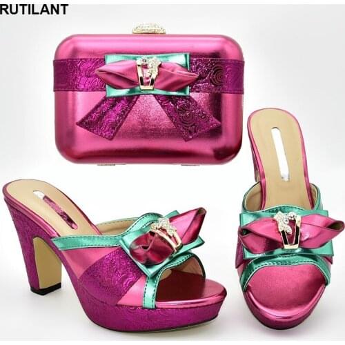 Latest Designer Shoes Women Luxury 2019 Wedding Shoe and Bag Sets Italian Shoe and Bag Set for Party In Women Block Heel Shoes
