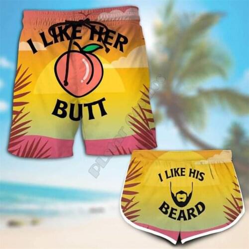 Couple Matching Butt And Beard Shorts 3d Shorts women for men Elastic Waist Shorts Summer Couple Beach Shorts