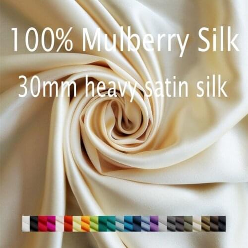 SISISILK 1 meter 100% Mulberry Silk 30mm heavy satin Silk Fabric solid colors 112cm 44" wide by the yard