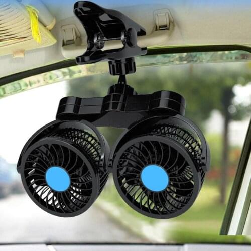 Adjustable Wind Speed 360 degree circulating 12/24V Dual Head Adjustable Wind Summer Car Truck Rotatable Clip Cooling Fan
