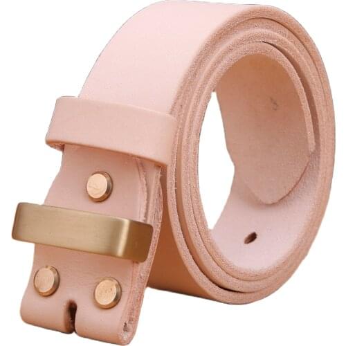 Vegetabel tanned 100% genuine leather belt without gold pin buckle for mens belts luxury cowboys match jeans 3.8 cm high quality