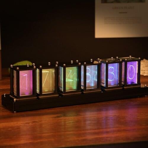 RGB Pseudo Glow Tube Clock DIY Kit Creative TV Cabinet Gaming Desktop Ornaments Solid Wood Electronic Digital Clock