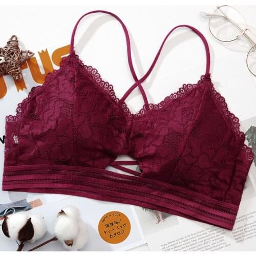 Sexy Crop Top Women Cross Strap Wireless Camis Bralette Fashion Casual Beauty Back Lace Tube Top Strap Padded Bra