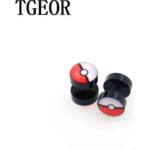 FASHION 1 PAIR 10mm illusion cheaters Pokemon logo print Acrylic ear Fake Plugs