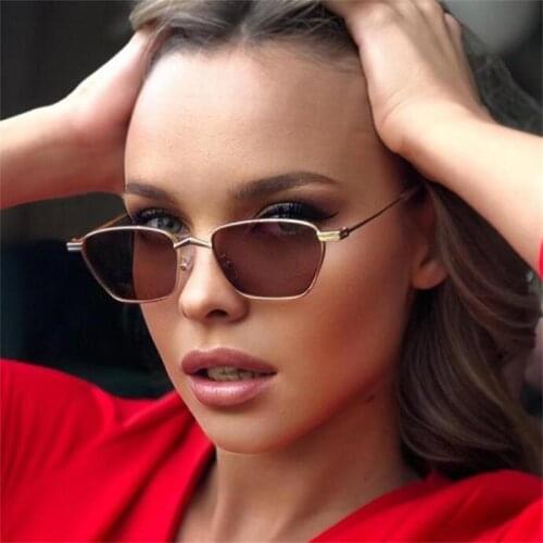 Cute Brown Sunglasses Metal Small Frame Shades For Women Vintage Tinted Lens Square Sun Glasses Men oculos feminino UV400