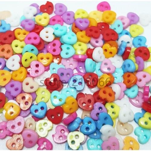 Suoja 6mm 100pcs Multicolor Single Color Optional 2 hole mini Heart Resin buttons Sewing Scrapbooking Decorative Card Making DIY