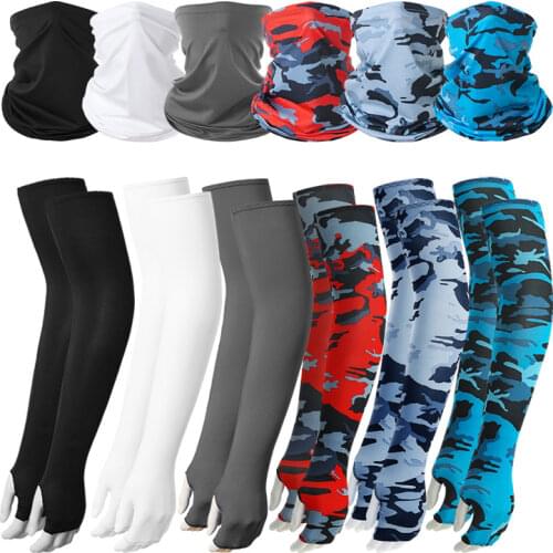 Tactical Camouflage Face Bandana Sleeves 2pcs/Set Windproof Cycling Hiking Scarves Seaming Process Camping Head Scarf Arm Sleeve