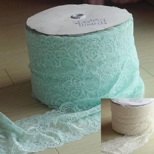 17cm wide 2 yds/lot, Green + ivory Handmade Hair Decoration Wide Elastic Stretch Lace Trim wedding dress skirt lace trim