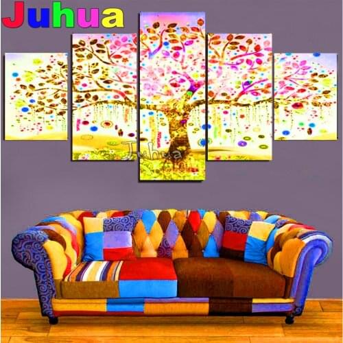 5 piece Gorgeous Fortune Tree diamond embroidery Full Square crystal round diamond painting 3d picture of Diamonds wall decor