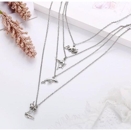 Vintage Multilevel Necklaces For Women Boho Fashion Silver Color Octopus Dolphin Whale Goldfish Pendant Necklace Jewelry Gift