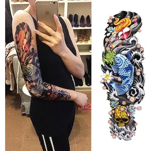 New 1 Piece Temporary Tattoo Sticker old school Full Flower Tattoo with Arm Body Art Big Large Fake Tattoo Sticker