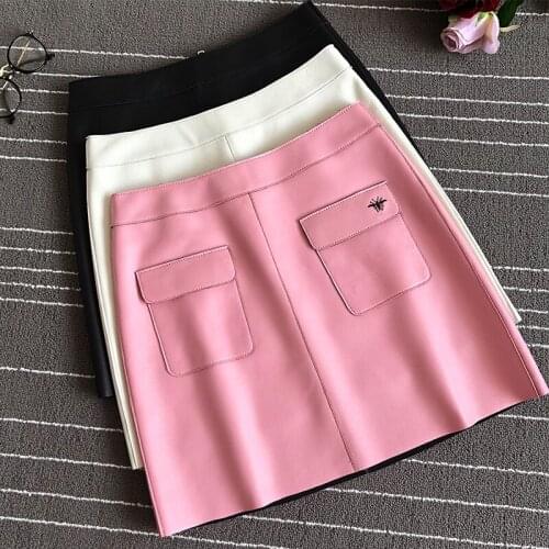 2020 New arrival Womens High-rise leather Skirts High quality sheepskin Real leather A-line skirt C056