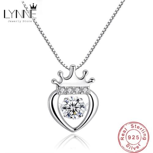 New Fashion Can Dance Rhinestone Peach Heart Crown Pendant Necklace 925 Sterling Silver Zircon Pineapple Necklaces Women Jewelry