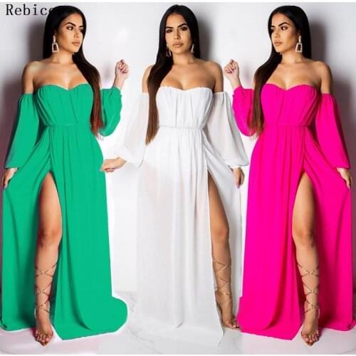 Summer new chiffon sexy nightclub Beach Off Shoulder Long backless Dresses High Split Female Maxi Dress vestidos