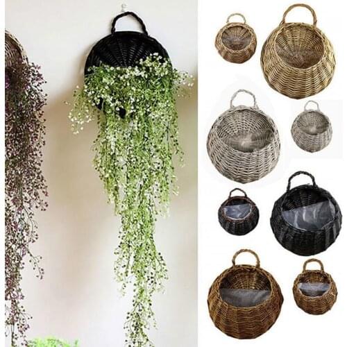 1pc Garden Wall-mounted Flower Basket Handmade Hang Rustic Rattan Flower Pot Basket Wicker Rattan Home Garden Decor