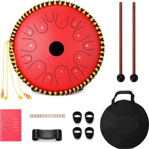14-Tone Carbon Steel Tongue Drum Hand Pan Drums with Drumsticks Percussion Musical Instruments