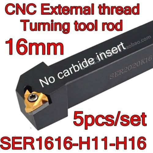 16mm SER1616H11 SER1616H16 5pcs/set CNC External thread Turning tool rod insert 11ER 16ER Threaded carbide insert Free shipping