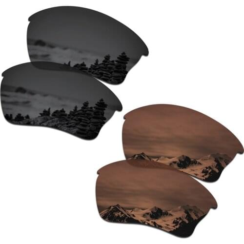 SmartVLT 2 Pairs Polarized Sunglasses Replacement Lenses for Oakley Mainlink Stealth Black and Amber Brown