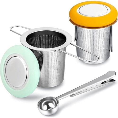 2 Pack Tea Infusers with Tea Scoop Tea Strainer with Folding Handle Tea Filter Extra Fine Mesh Strainer Brewing Basket