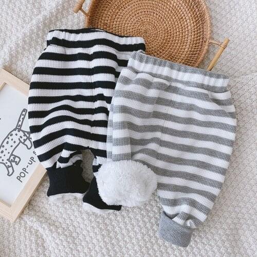 2020 autumn/winter Girls Boys cashmere warm stripe soft pants baby toddlers long pant casual trousers Clothes 0-4T