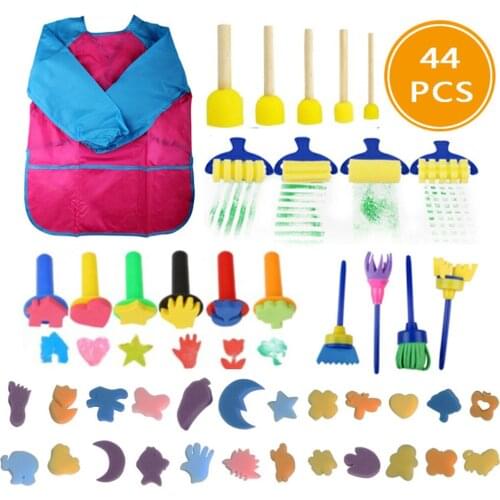 44pcs Sponge Painting Brushes Kit Mini DIY Painting Kits Early Learning Kids Drawing Shapes Brushes Paint Set Child Play Gift