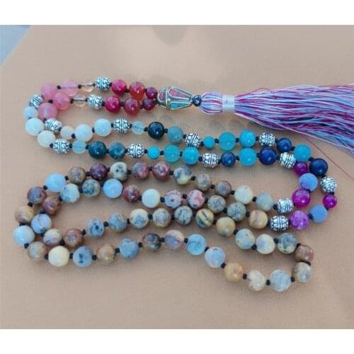 8mm Chakra 108 Beads Tassel Knotted Necklace Bless Colorful Classic Wristband Cuff Pray Chic Fancy Wrist Bracelet Spirituality
