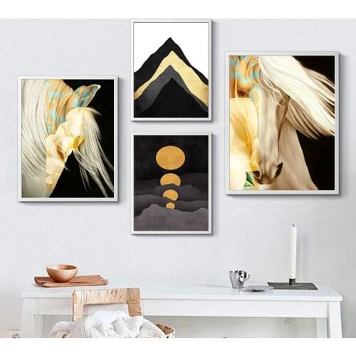 White Horse Full Moon Peak Abstract Design Poster Art Canvas Painting Cafe Shop Home Decor On Canvas Modern Wall Print Artworks