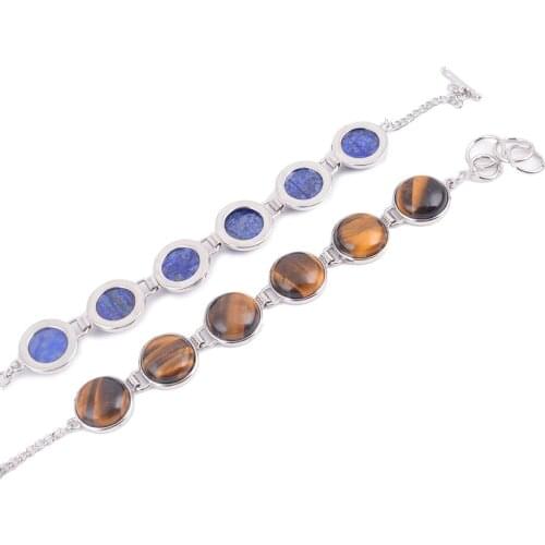 Round Synthetic Turquoises Pulsera Bracelet 5 Couleur For Women Bracelet Flower Beads Antique Silver Plated Fashion Jewelry B172