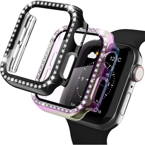 For apple watch 6 se 40mm 44mm case with Screen Protector Bling Diamond Protective Bumper for iwatch 5 4 3 38mm 42mm women case