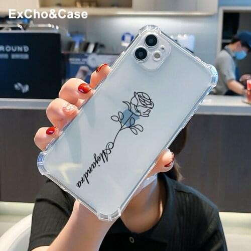 Custom Name Phone Case For iPhone 12 11 Pro Max X XS XR SE 6 6S 7 8 Plus Mini Rose Flower Transparent Cover Customized Best Gift