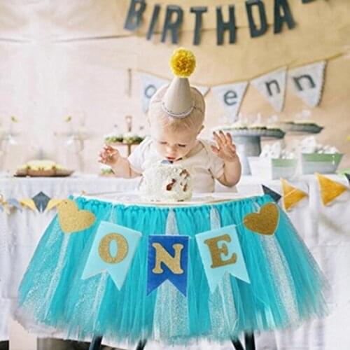 Boy Girl First Birthday Party Baby Chair Flag Banner Pink Blue One Year Old Birthday Hanging bunting celebrate Party Decoration
