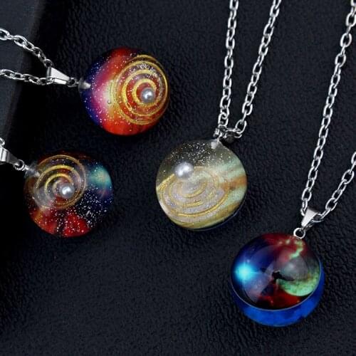 New Nebula Galaxy Double Sided Pendant Necklace Universe Planet Jewelry Resin Art Picture Handmade Statement Wholesale