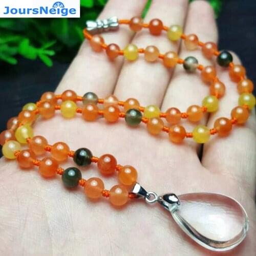 JoursNeige Natural Fu Lu Shou Hair Crystal Necklace Lucky Women White Crystal Raindrop Pendants Hand-made Jewelry Accessories