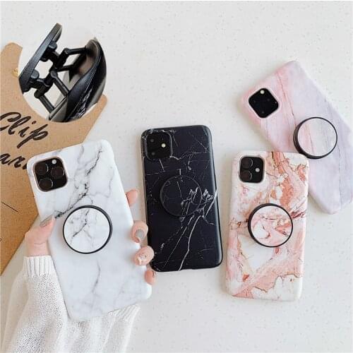 Classic Marble Stand Holder Phone Case For iPhone 11 12 Pro Max 12 Mini XR X XS Max 7 8 6 Plus SE 2020 Soft IMD Phone Back Cover