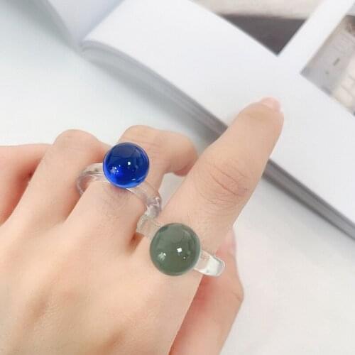 Korean Fashion Small Colorful Ball Resin Rings For Women Vintage Elegant Transparent Plastic Rings Statement Design Acrylic Ring
