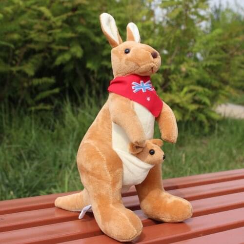 About 30cm red scarf design yellow kangaroo plush toy doll birthday gift b0460