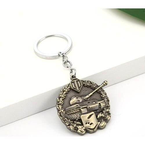 HOT Game World of Tanks KeyChain Ragland medal round coin Pendent Keyring key chain ring holder for car Fans souvenirs