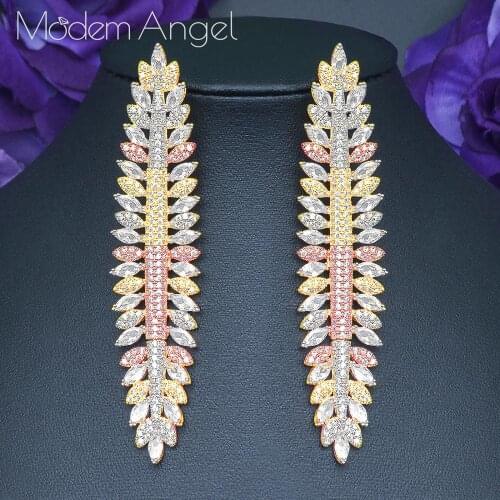 ModemAngel Gorgeous Marquise Shape Cubic Zirconia Drop Earrings For Women Fashion Leaf Bridal Earrings Wedding Party Jewelry