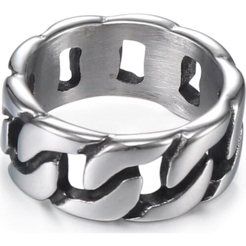 European and American fashion chain stainless steel ring, personalized motorcycle style mens titanium steel ring jewelry