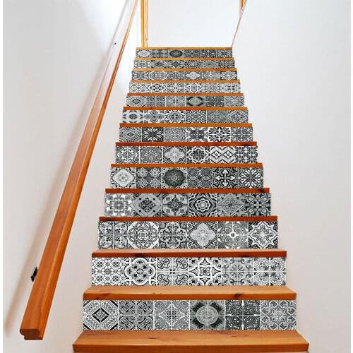 13pcs/set European Simple Style Gray Flower Stair Stickers Staircase Decora Stick Wall Self-adhesive Waterproof Vinyl Wallpapers